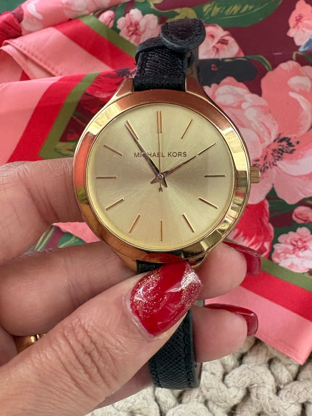 Michael Kors Gold Dial Black Wrap-Around Strap Women's Watch